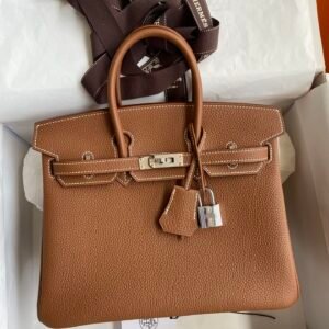 Hermes Fully hand sewn Birkin golden brown silver buckle