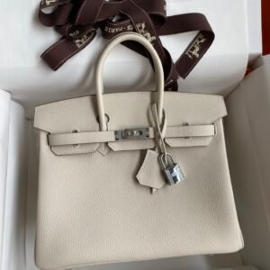 Hermes Fully hand sewn Birkin calfskin milkshake silver buckle