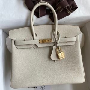 Hermes Fully hand sewn Birkin calfskin milkshake platinum buckle